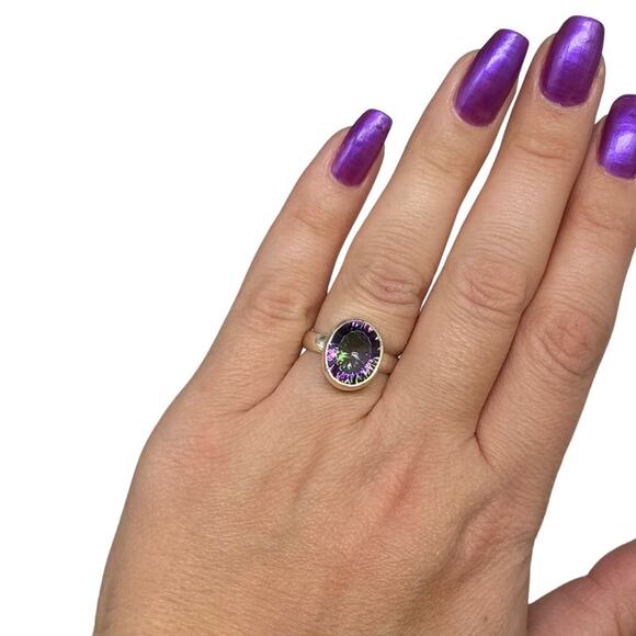 Jewelry - Mystic Quartz Ring Solid Sterling Silver 925 Size 6 Boho Stone Purple